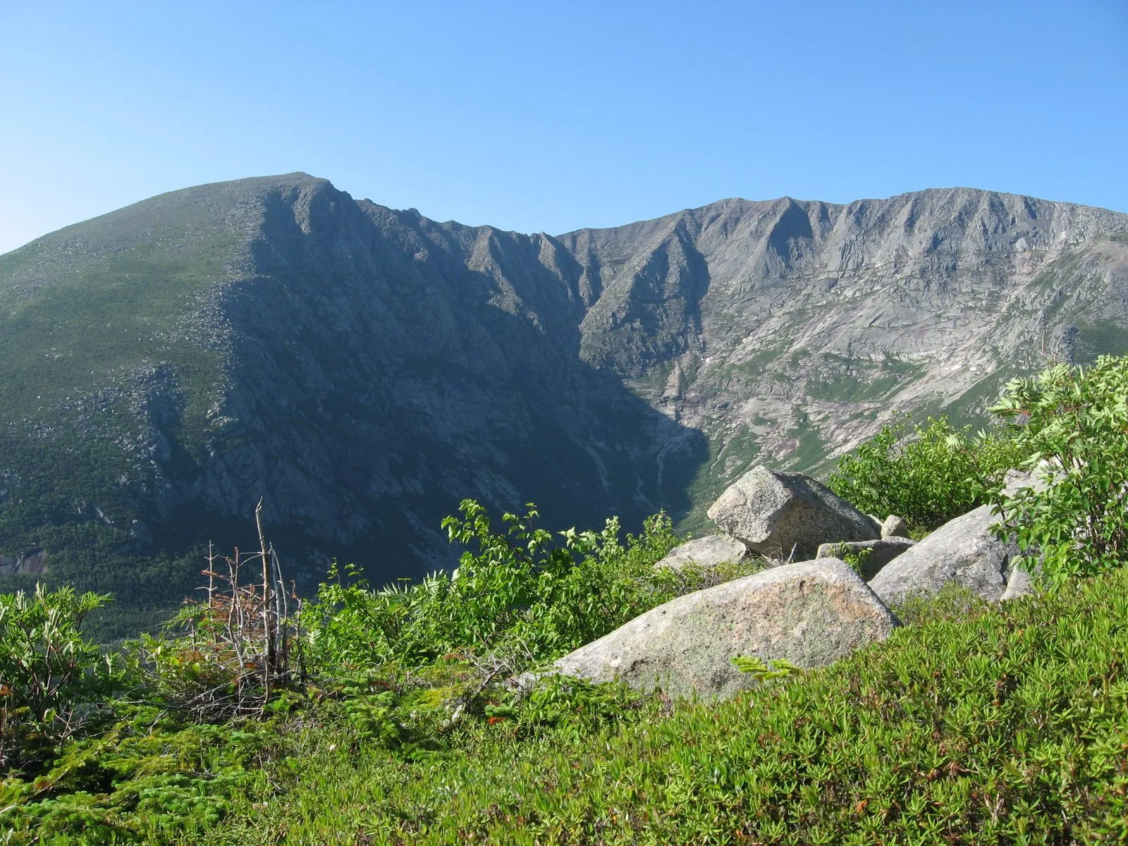 Katahdin's South Basin, with the Knife Edge running along the skyline on the right